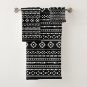 Aztec White Grey Black Mix Motifs Rpt Pattern Bath Towel Set