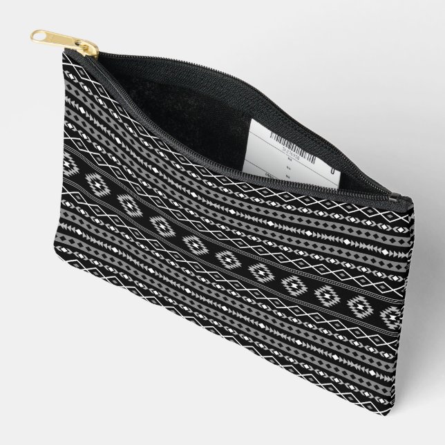 Aztec White Grey Black Mixed Motifs Pattern Accessory Pouch (Open)