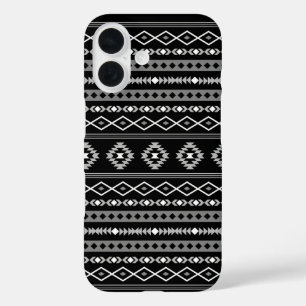 Aztec White Grey Black Mixed Motifs Pattern iPhone 16 Case