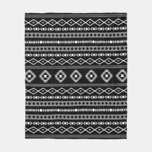 Aztec White Grey Black Mixed Motifs Pattern Fleece Blanket