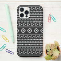 Aztec White Grey Black Mixed Motifs Pattern