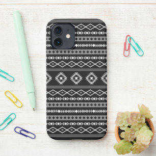 Aztec White Grey Black Mixed Motifs Pattern iPhone 12 Case