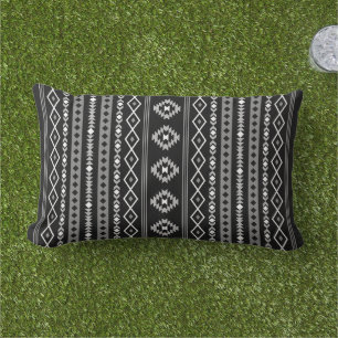 Aztec White Grey Black Mixed Motifs Pattern Lumbar Pillow