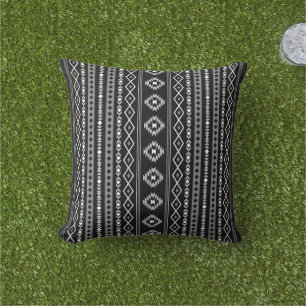 Aztec White Grey Black Mixed Motifs Pattern Outdoor Pillow