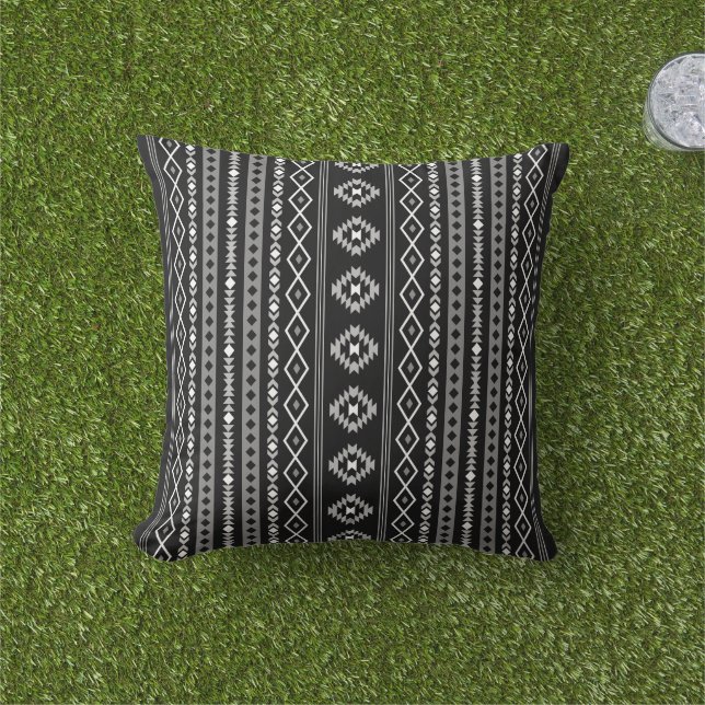 Aztec White Grey Black Mixed Motifs Pattern Outdoor Pillow (Grass)