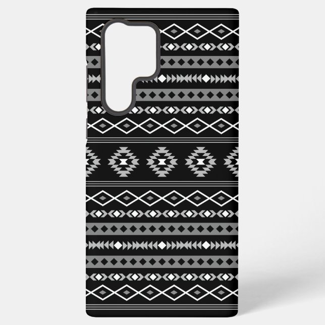 Aztec White Grey Black Mixed Motifs Pattern Samsung Galaxy S22 Ultra Case (Back)