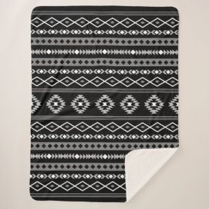 Aztec White Grey Black Mixed Motifs Pattern Sherpa Blanket