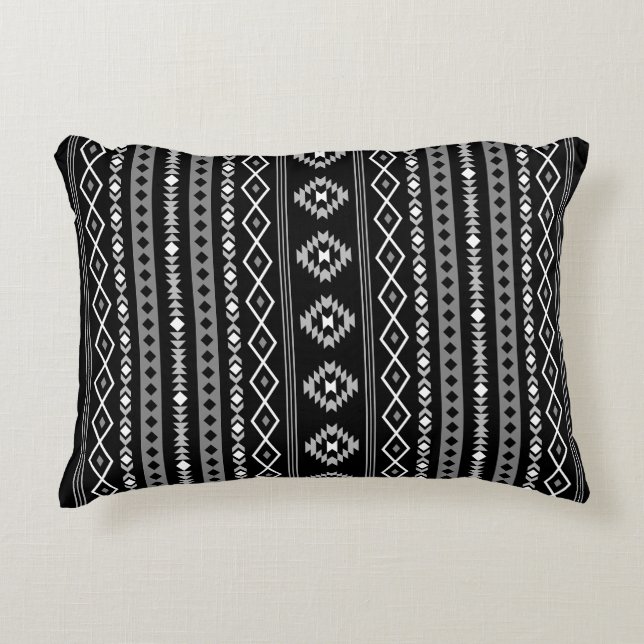 Aztec White Grey Black Mixed Motifs V Pattern Accent Pillow (Front)