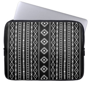 Aztec White Grey Black Mixed Motifs V Pattern Laptop Sleeve