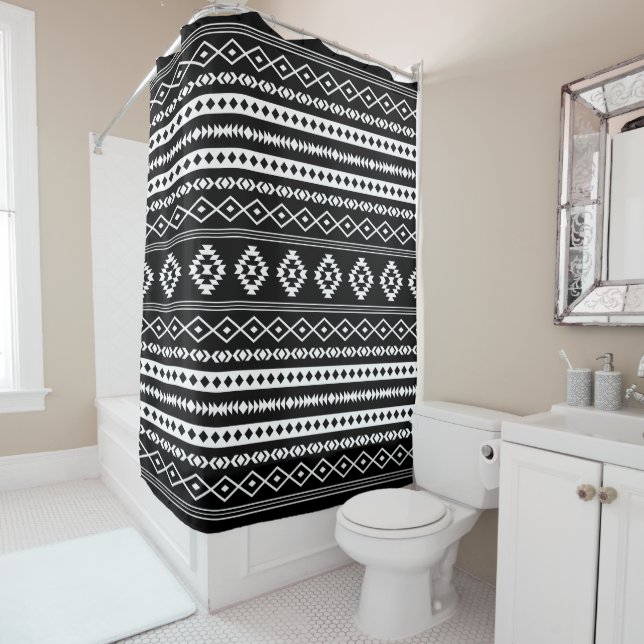 Aztec White on Black Mixed Motifs Pattern (In Situ)