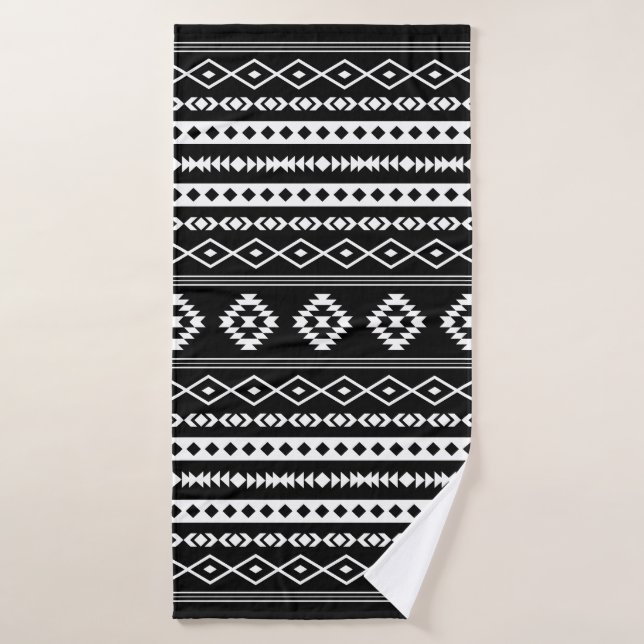 Aztec White on Black Mixed Motifs Pattern Bath Towel (Bath Towel)