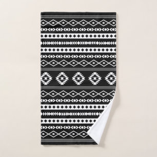 Aztec White on Black Mixed Motifs Pattern Hand Towel