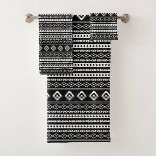 Aztec White on Black Mixed Motifs Sml Pattern Bath Towel Set