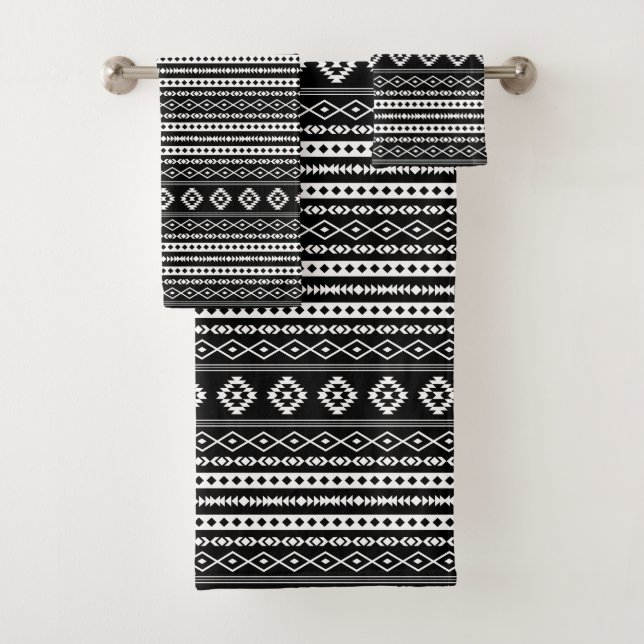 Aztec White on Black Mixed Motifs Sml Pattern Bath Towel Set (Insitu)
