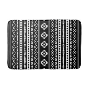 Aztec White on Black Mixed Motifs (V) Pattern Bath Mat