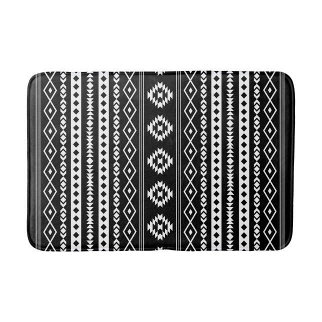 Aztec White on Black Mixed Motifs (V) Pattern Bath Mat (Front)