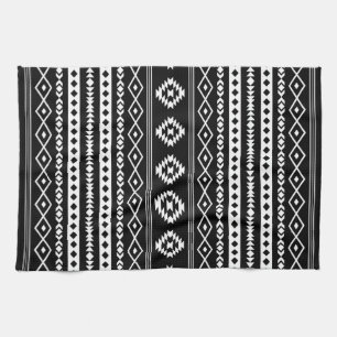 Aztec White on Black Mixed Motifs (V) Pattern Kitchen Towel