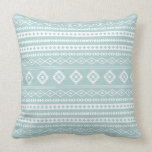 Aztec White on Light Teal Mixed Motifs Pattern Throw Pillow<br><div class="desc">Aztec style mixed motifs pattern in white detail on a light teal colour background.</div>