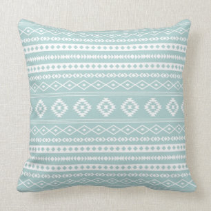 Aztec White on Light Teal Mixed Motifs Pattern Throw Pillow