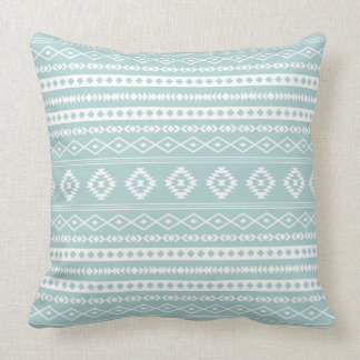Aztec White on Light Teal Mixed Motifs Pattern Throw Pillow