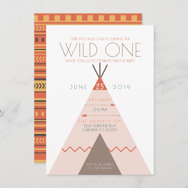 Aztec Wild One | First Birthday Invite (Front/Back)