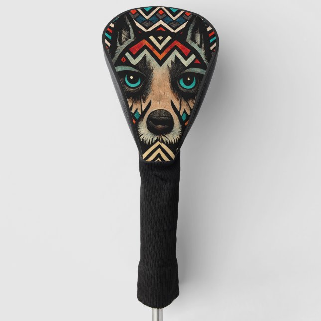 Aztec Wolf Face Golf Head Cover (Front)
