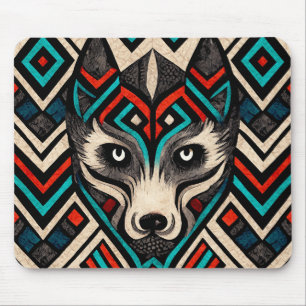 Aztec Wolf Face Mouse Pad