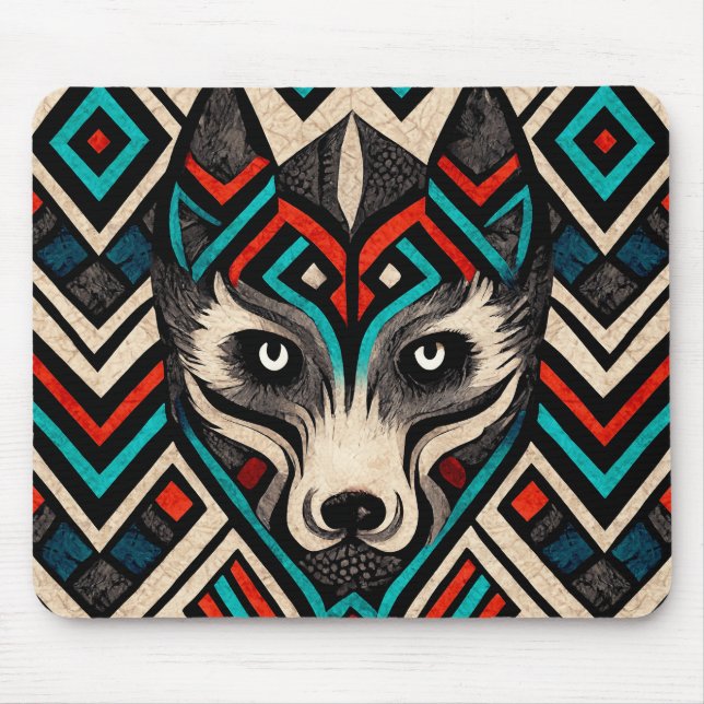 Aztec Wolf Face Mouse Pad (Front)
