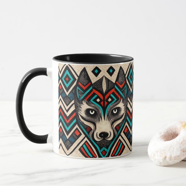 Aztec Wolf Face Mug (With Donut)