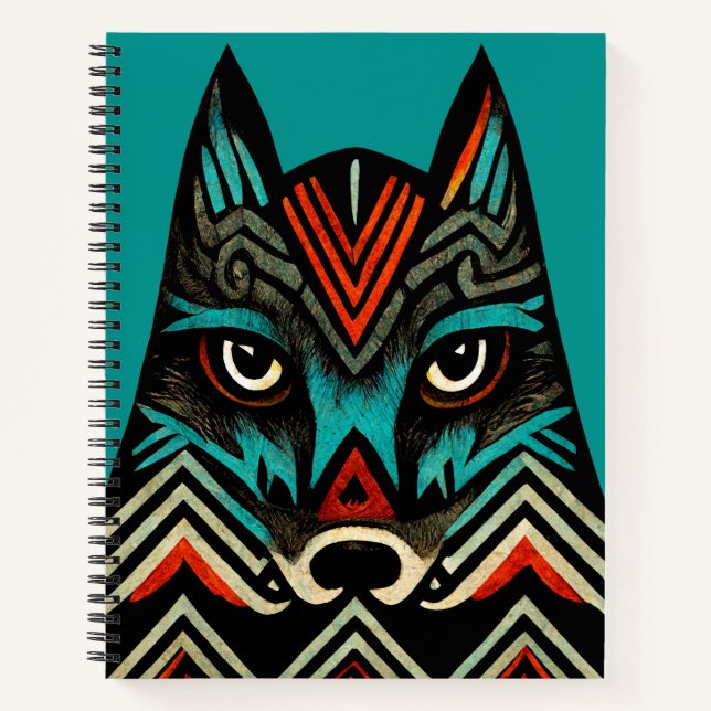 Aztec Wolf Face Notebook (Front)
