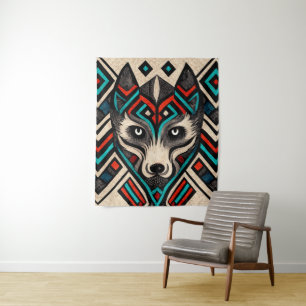 Aztec Wolf Face Tapestry
