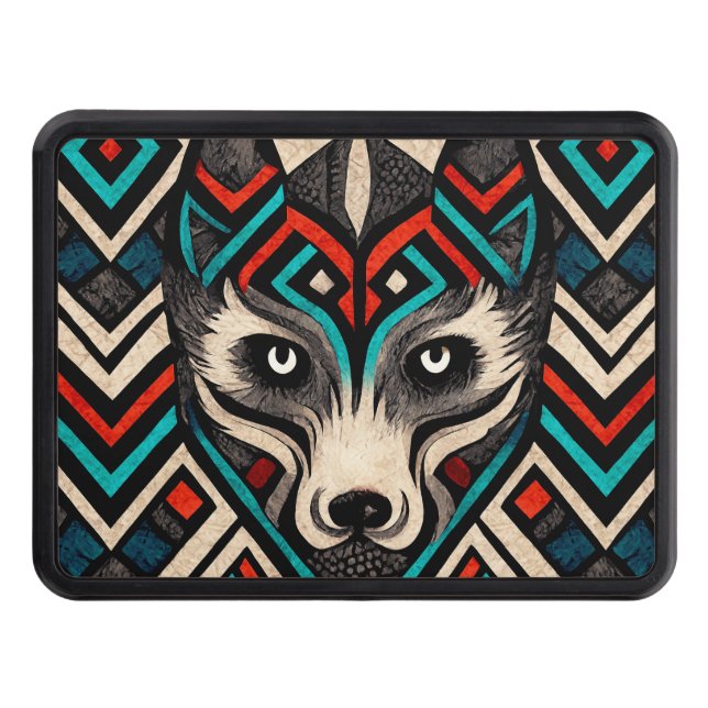 Aztec Wolf Face Trailer Hitch Cover (Front)