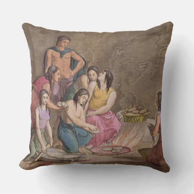 Aztec women making maize bread, Mexico, from 'Le C Throw Pillow (Front)