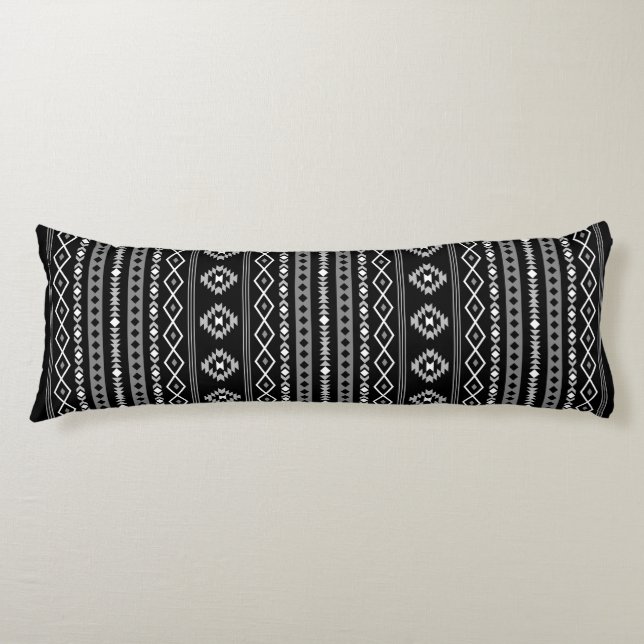 Aztec Wt Grey Blk Mixed Motifs V Rpt Pattern Body Pillow (Front)