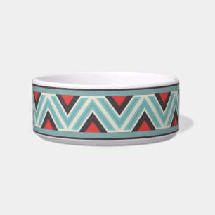 Aztec Zig Zag and Stripes Blue Red Pattern Bowl