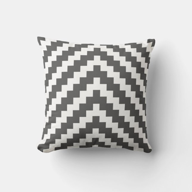 Aztec Zigzag in Charcoal and White Throw Pillow (Front)