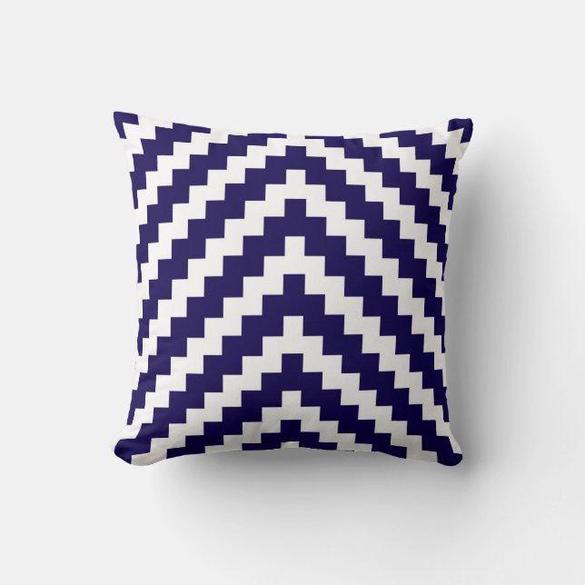 Aztec Zigzag in Cobalt Blue and White Throw Pillow (Front)