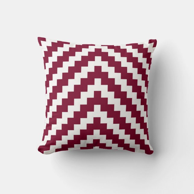 Aztec Zigzag in Cranberry Red and White Throw Pillow (Front)