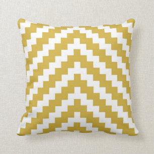 Aztec Zigzag in Mustard Yellow and White Throw Pillow