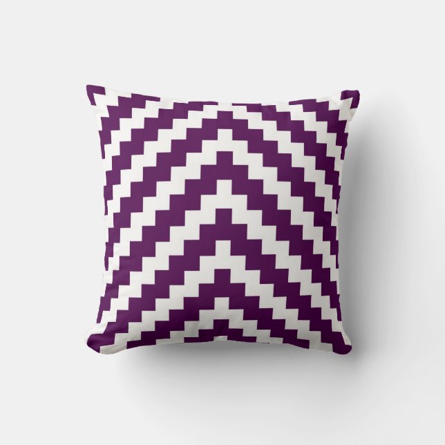 Aztec Zigzag in Purple Plum and White Throw Pillow (Front)