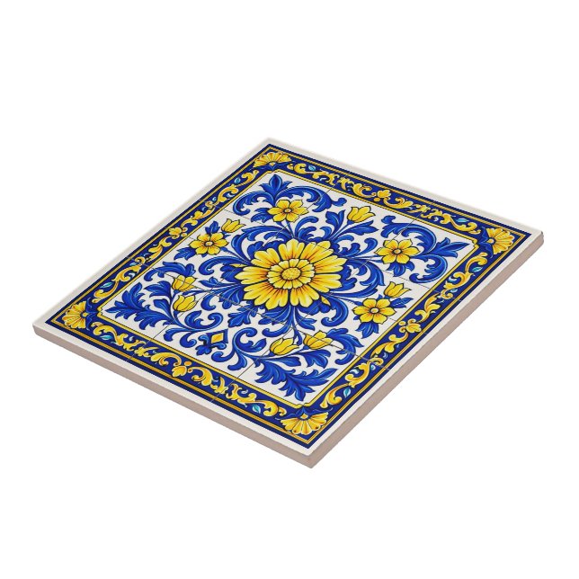 Azul Flor Dourada — Floral Azulejo  Tile (Side)