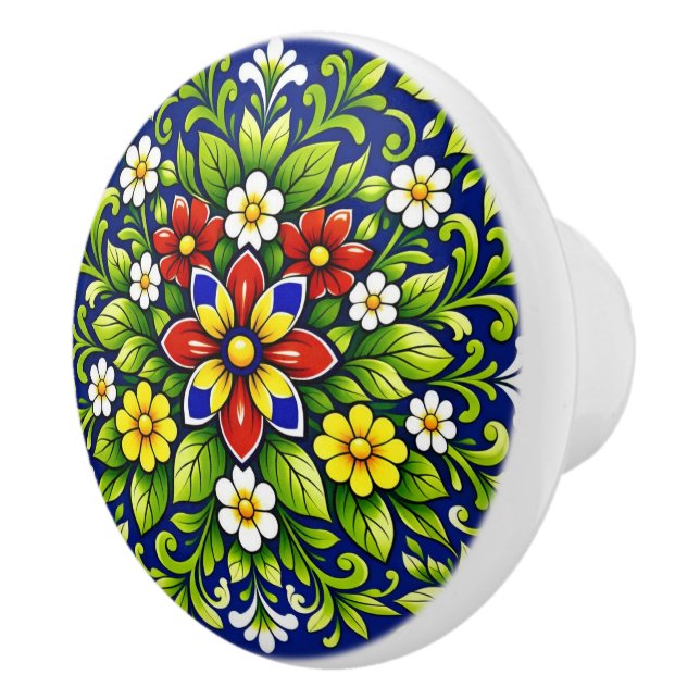Azul Flor Radiante  Ceramic Knob (Right)