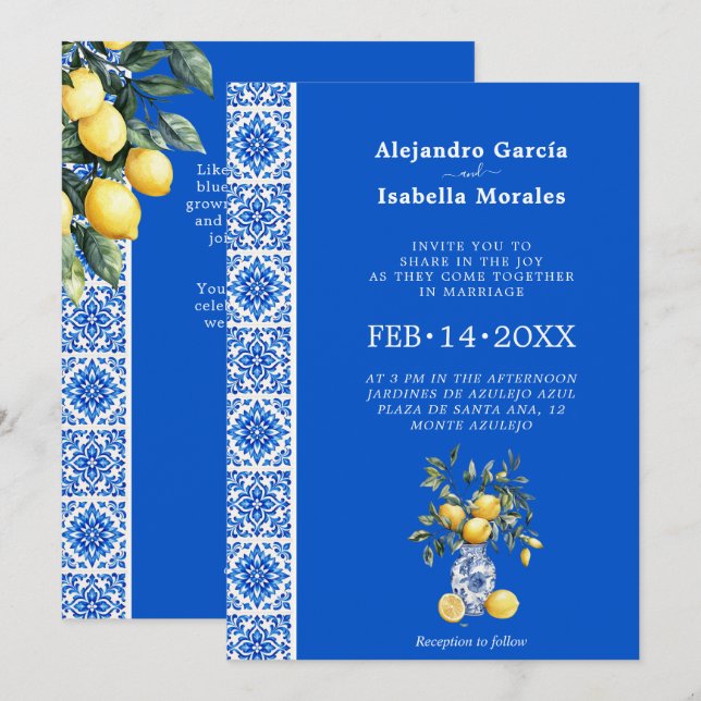  💙🍋Azul & Limone Romance [bleu] Invitation (Devant / Derrière)