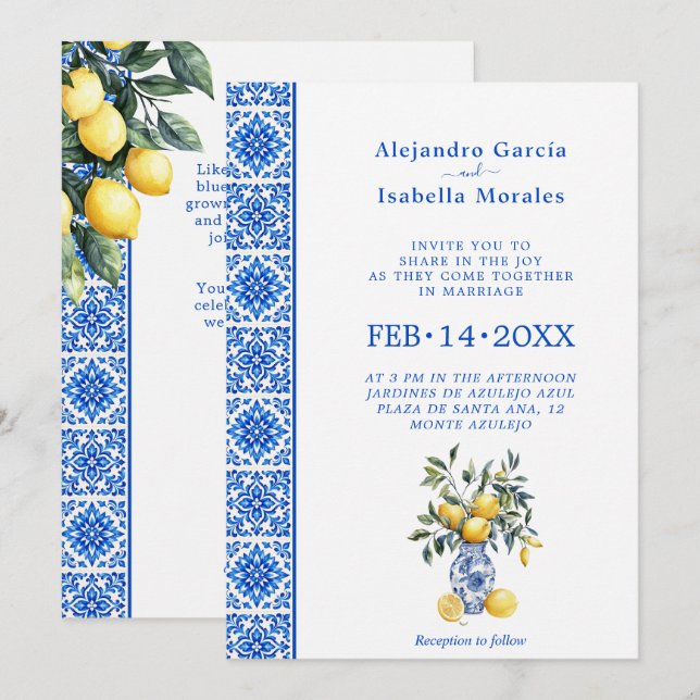  💙🍋Azul & Limone Romance   – Classic Invitation (Front/Back)