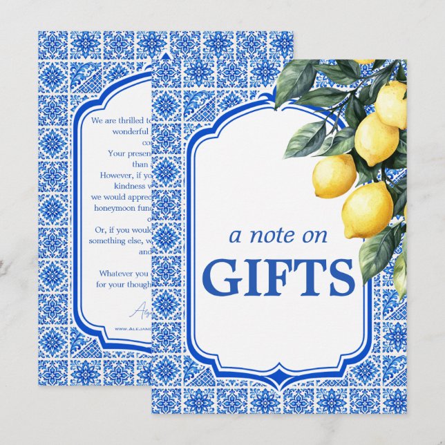 💙🍋 Azul & Limone Romance Note on Gifts Enclosure Card (Front/Back)
