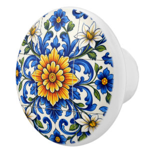 Azul Sol Flor Ceramic Knob
