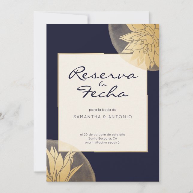 Azul y oro moderna  Reserva la fecha Save The Date (Front)