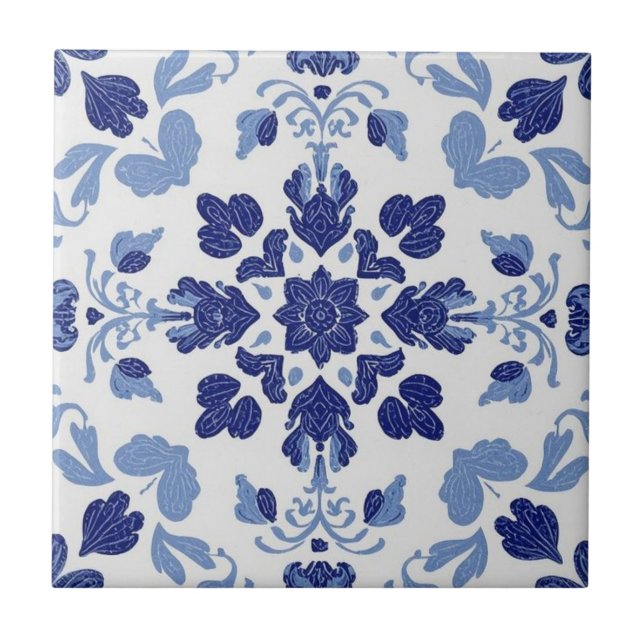 Azulejo blue and white mosaic vintage bulk tile (Front)