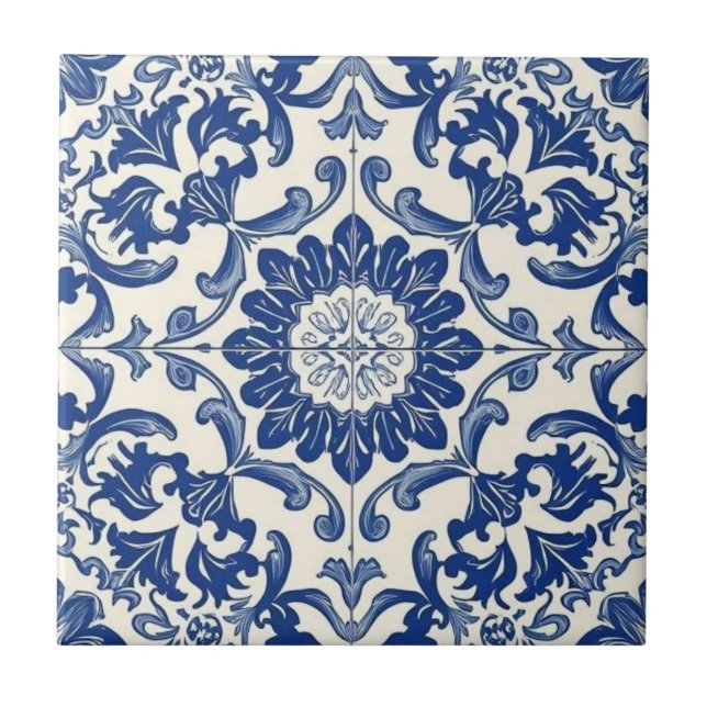 Azulejo blue and white mosaic vintage bulk tile (Front)