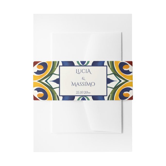 Azulejo blue Portuguese Mediterranean ornate Invitation Belly Band (Front Example)